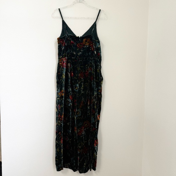 LOFT Floral Velvet Wide Leg Jumpsuit Holiday Green Casual Women’s Size 4 - Picture 5 of 13